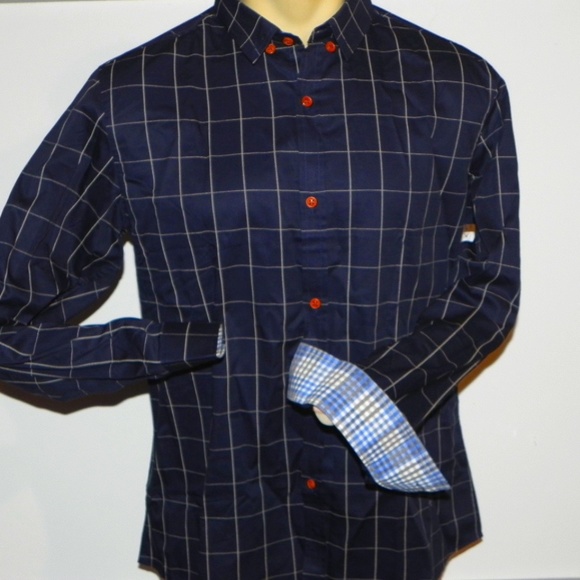 AIYINO FASHION MEN SHIRT SIZE L NAVY BLUE W/ WOODE - Picture 1 of 2